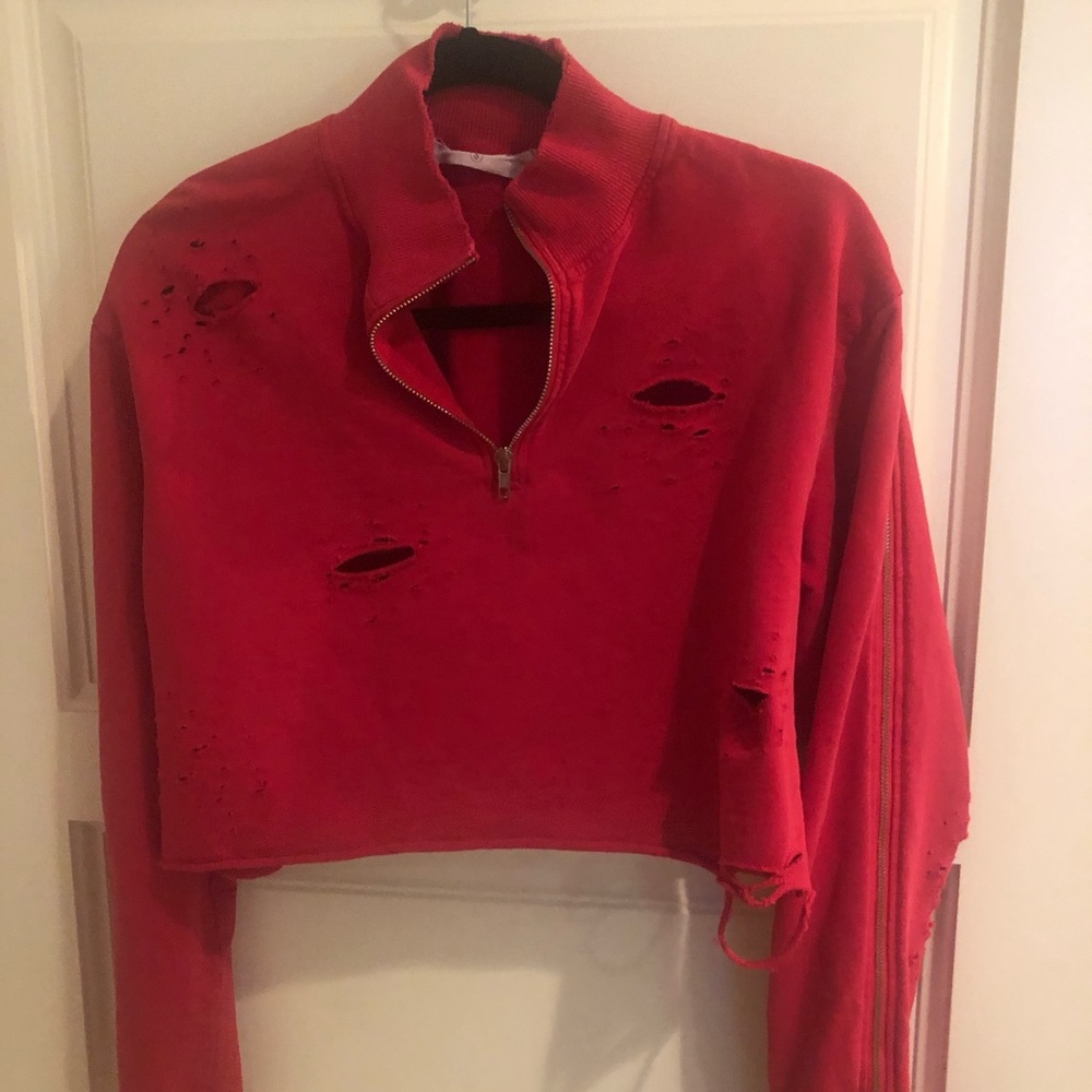 LF Brand Cropped Destroyed Sweatshirt
